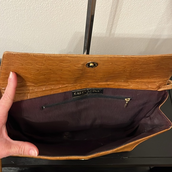 VINTAGE Carey Adina NYC 1987 Tan croc bag shoulder purse - Picture 6 of 7